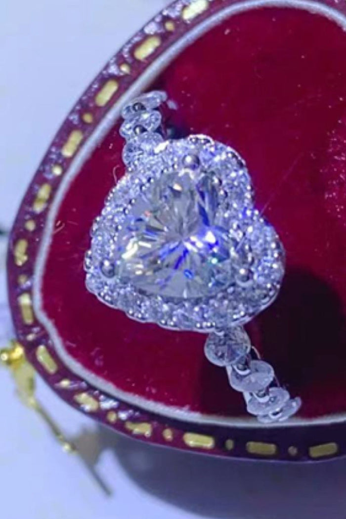 1 Carat Heart-Cut Moissanite Halo Ring | Sterling Silver Pavé Band