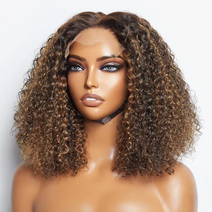 14 Inch P4/27 Kinky Curly 5x5 Lace Closure Wig | Honey Highlight 150% Density