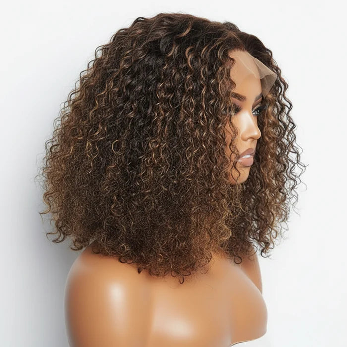 14 Inch P4/27 Kinky Curly 5x5 Lace Closure Wig | Honey Highlight 150% Density