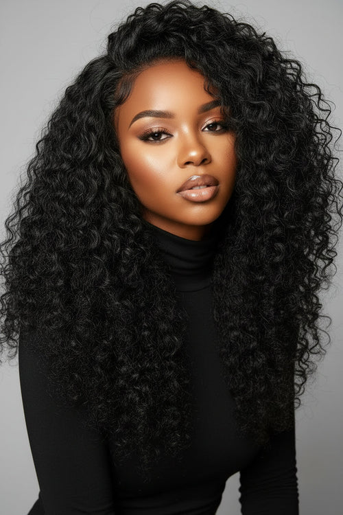 #1B Natural Black Burmese Curly Half Wig 180% Density