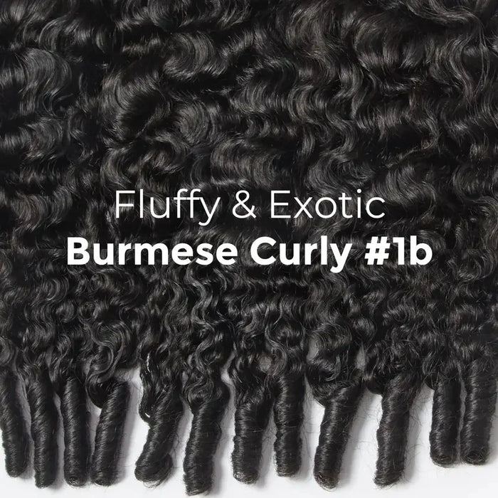 #1B Natural Black Burmese Curly Half Wig 180% Density