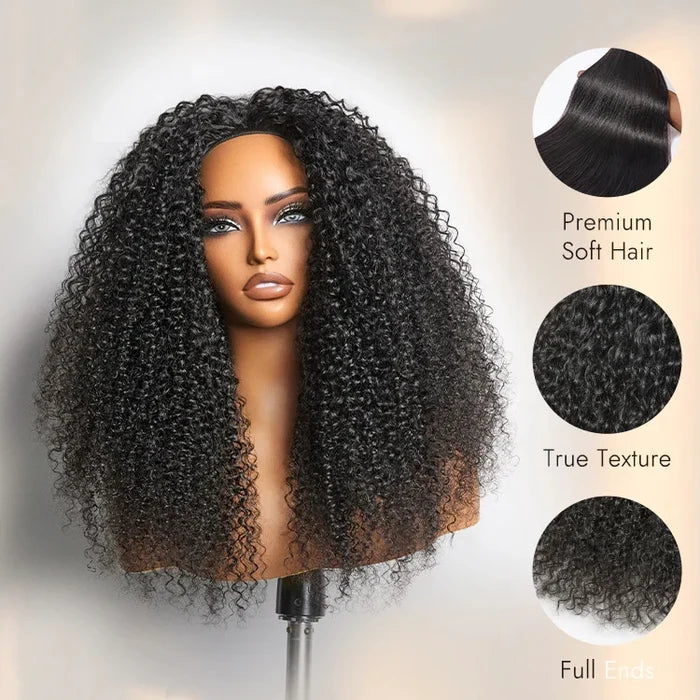 #1B Natural Black Messy Curly Half Wig 180% Density