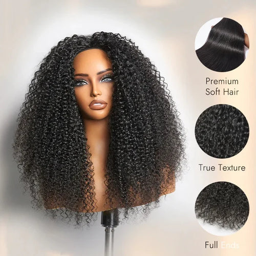 #1B Natural Black Messy Curly Half Wig 180% Density