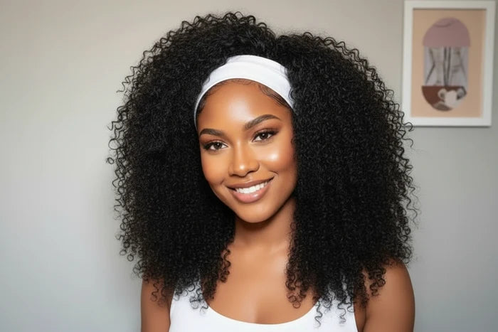 #1B Natural Black Messy Curly Half Wig 180% Density