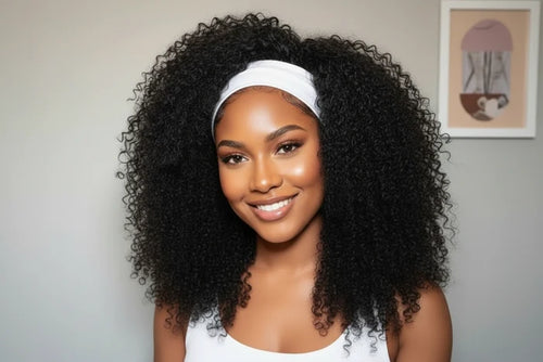 #1B Natural Black Messy Curly Half Wig 180% Density