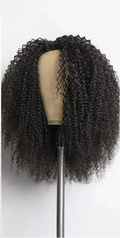 #1B Natural Black Messy Curly Half Wig 180% Density