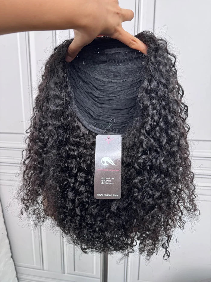 #1B Natural Black Messy Curly Half Wig 180% Density
