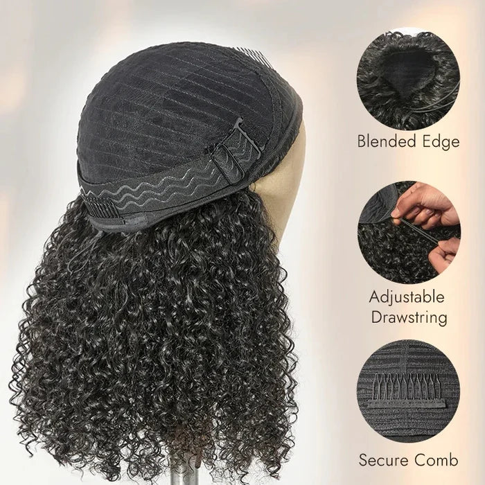 #1B Natural Black Messy Curly Half Wig 180% Density