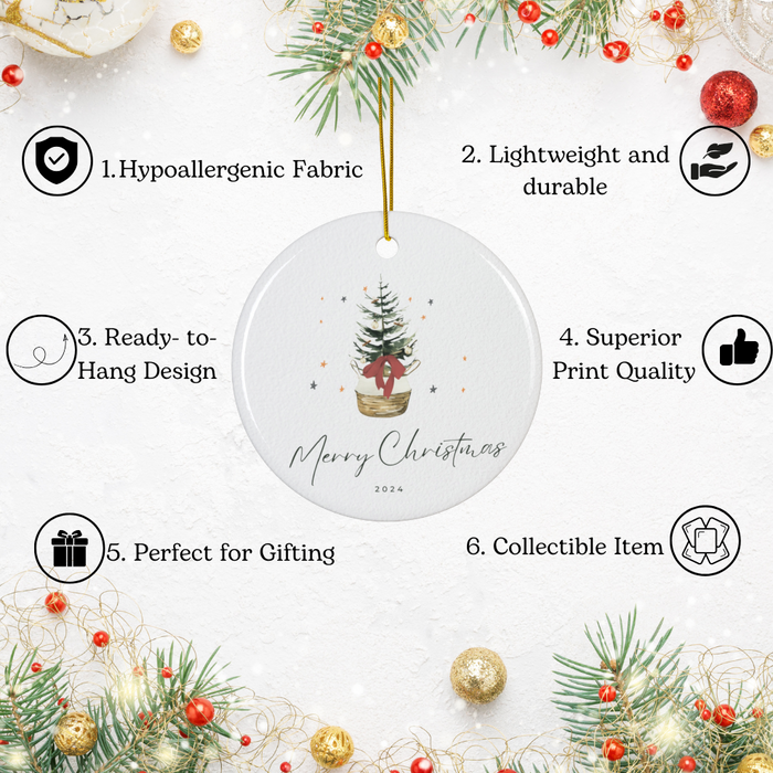 2024 Personalized Merry Christmas Circle Ceramic Ornament