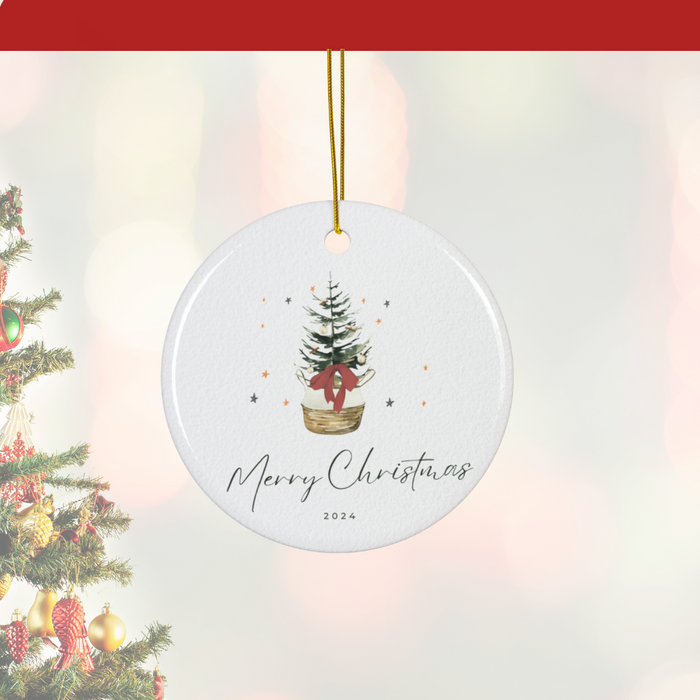 2024 Personalized Merry Christmas Circle Ceramic Ornament