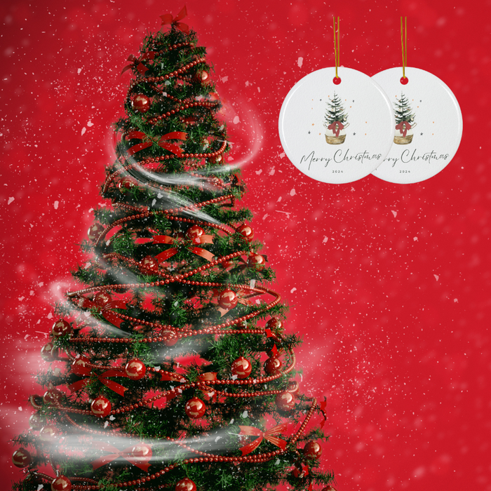 2024 Personalized Merry Christmas Circle Ceramic Ornament