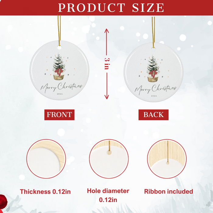 2024 Personalized Merry Christmas Circle Ceramic Ornament