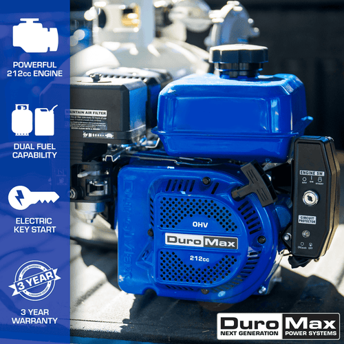 DuroMax  212cc 3/4" Shaft Recoil/Electric Start Horizontal Dual Fuel Engine