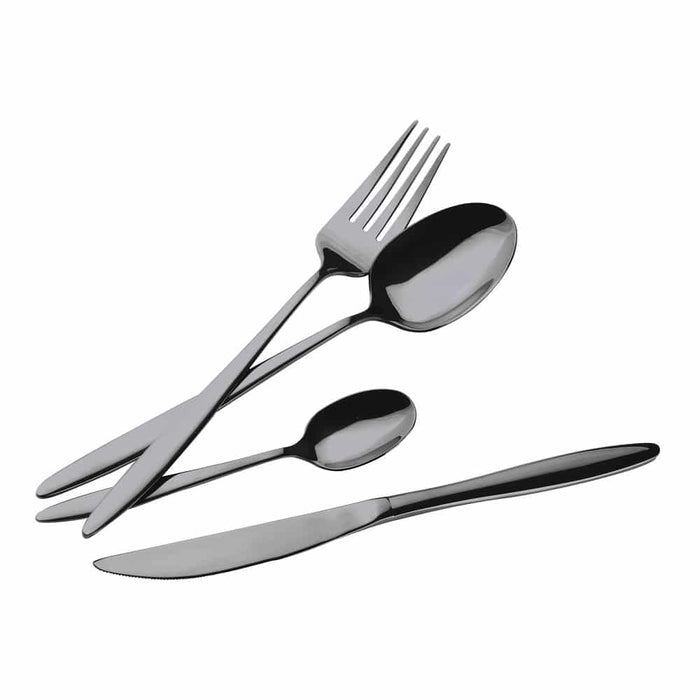 24 Pcs Cutlery Set, Black Silver