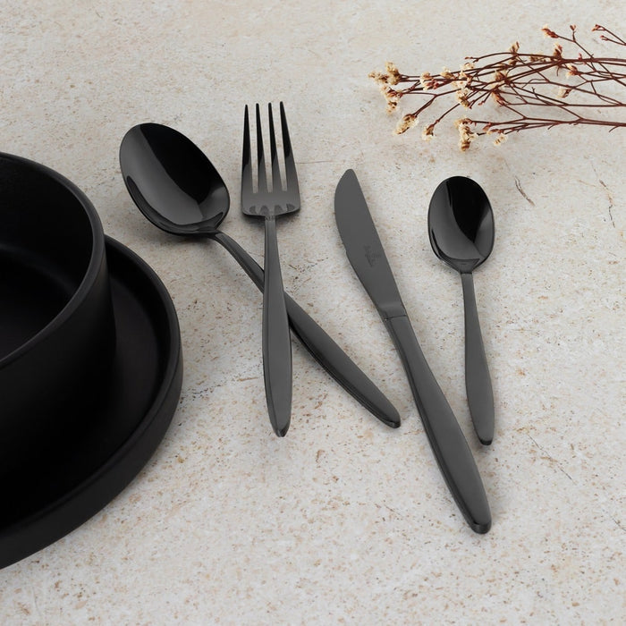 24 Pcs Cutlery Set, Black Silver