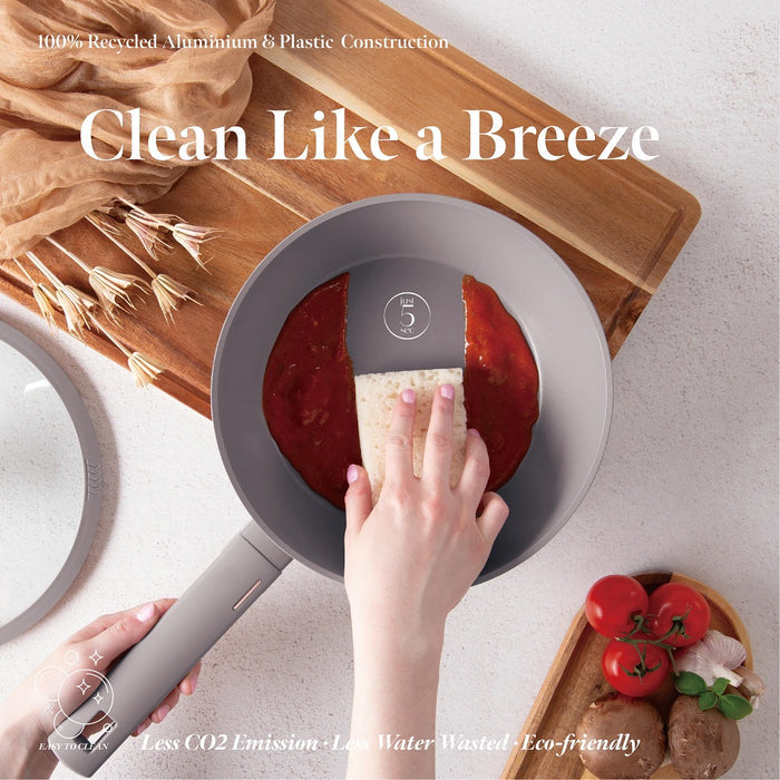 24cm Deep Fry Pan With Lid, Taupe