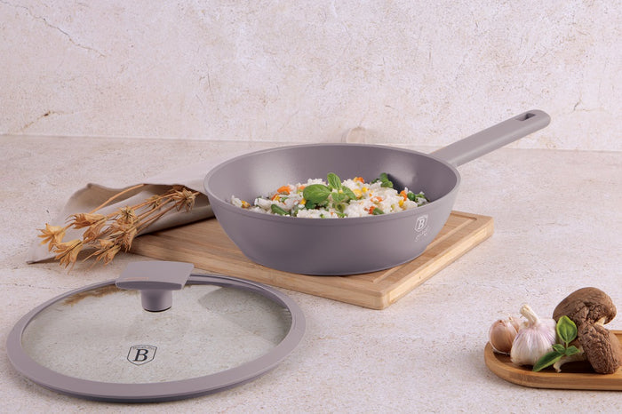 24cm Deep Fry Pan With Lid, Taupe