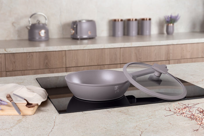 24cm Deep Fry Pan With Lid, Taupe