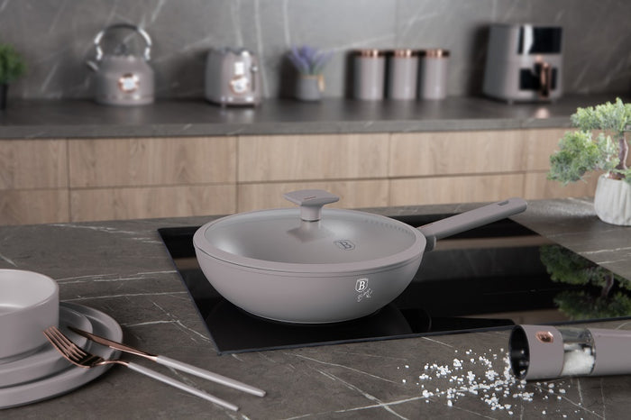 28cm Wok Pan With Lid, Taupe