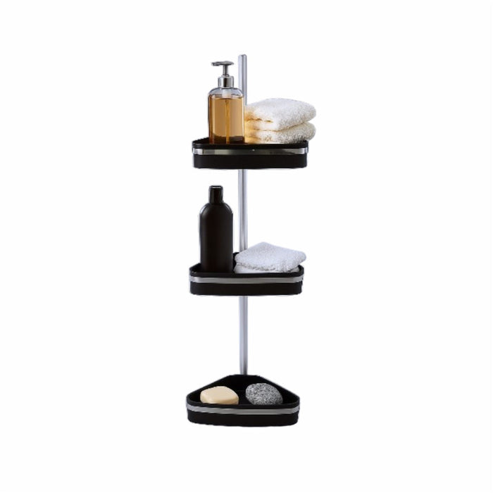 3 Tier Corner Bathroom Shelf with Aluminum Strip and Pole