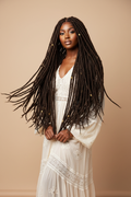 model display of woman wearing 30 Inches 4x4 Boho Goddess Faux Locs Lace Closure Wigs 200% Density