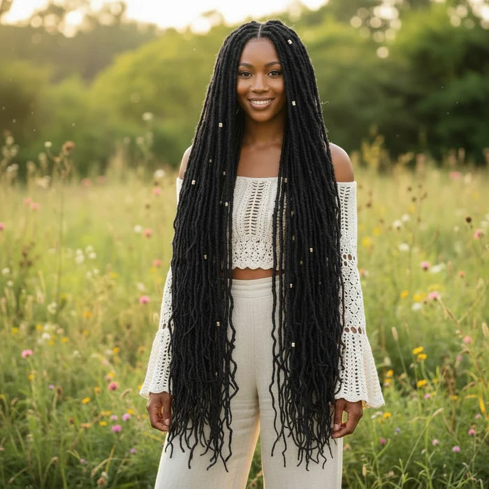 30 Inches 4x4 Boho Goddess Faux Locs Lace Closure Wigs 200% Density-100% Handmade