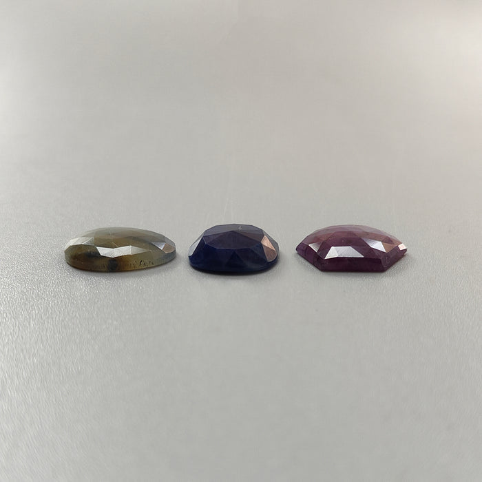 33.80cts Natural Untreated Multi Sapphire Gemstone Fancy Shape Rose Cut Slices 15mm - 18*16mm 3pcs