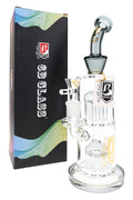 Smoke 6B Glass double tree perc straight bong beside retail box with clear bowl and curved neck