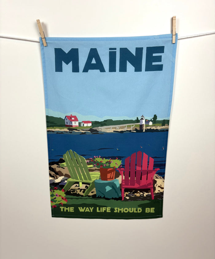 Chairs Overlooking Ram Island  Travel Tea Towel BACK IN STOCK!