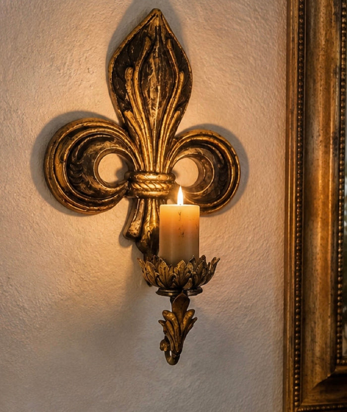 Antique Gold Fleur-de-Lis Wall Candle Sconce
