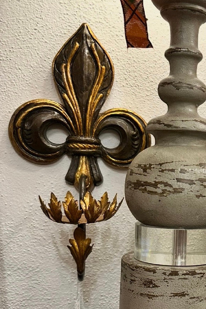 Antique Gold Fleur-de-Lis Wall Candle Sconce