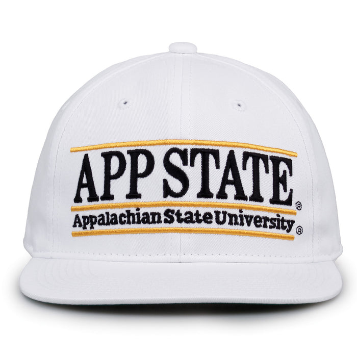 App State Retro Bar snapback hat in white, front view