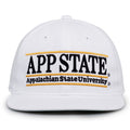 App State Retro Bar snapback hat in white, front view