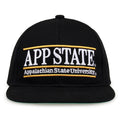 App State Retro Bar snapback hat in black, front view