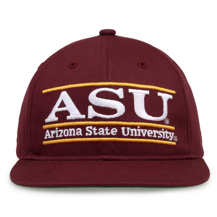Arizona State Retro Bar snapback hat in maroon, front view