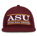 Arizona State Retro Bar snapback hat in maroon, front view