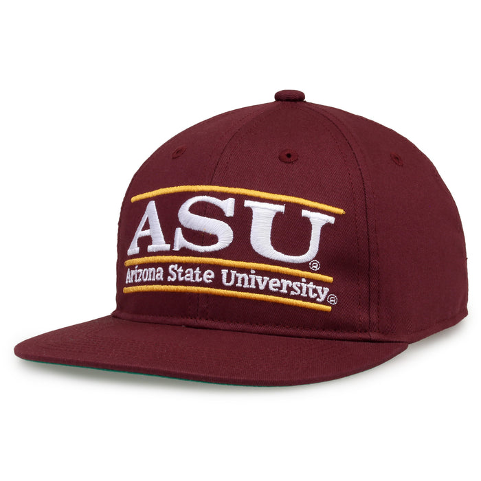 Arizona State Retro Bar snapback hat in maroon, angled view