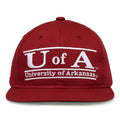Arkansas Retro Bar snapback hat in cardinal red, front view