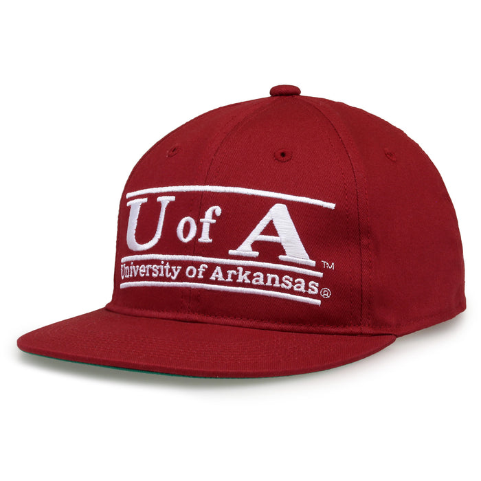 Arkansas Retro Bar snapback hat in cardinal red, angled view