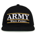 Army Retro Bar snapback hat in black, front view