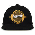 Army Retro Circle snapback hat in black, front view