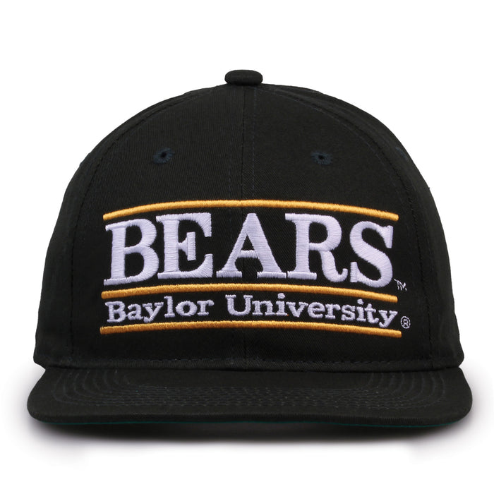 Baylor Retro Bar snapback hat in dark green, front view