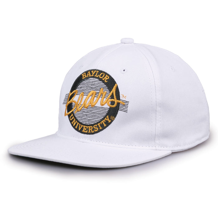 Baylor Retro Circle snapback hat in white, angled view