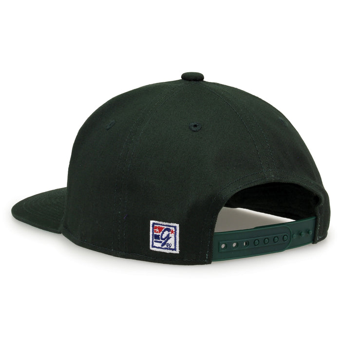 Baylor Retro Circle snapback hat in dark green, rear view showing the adjustable snap closure