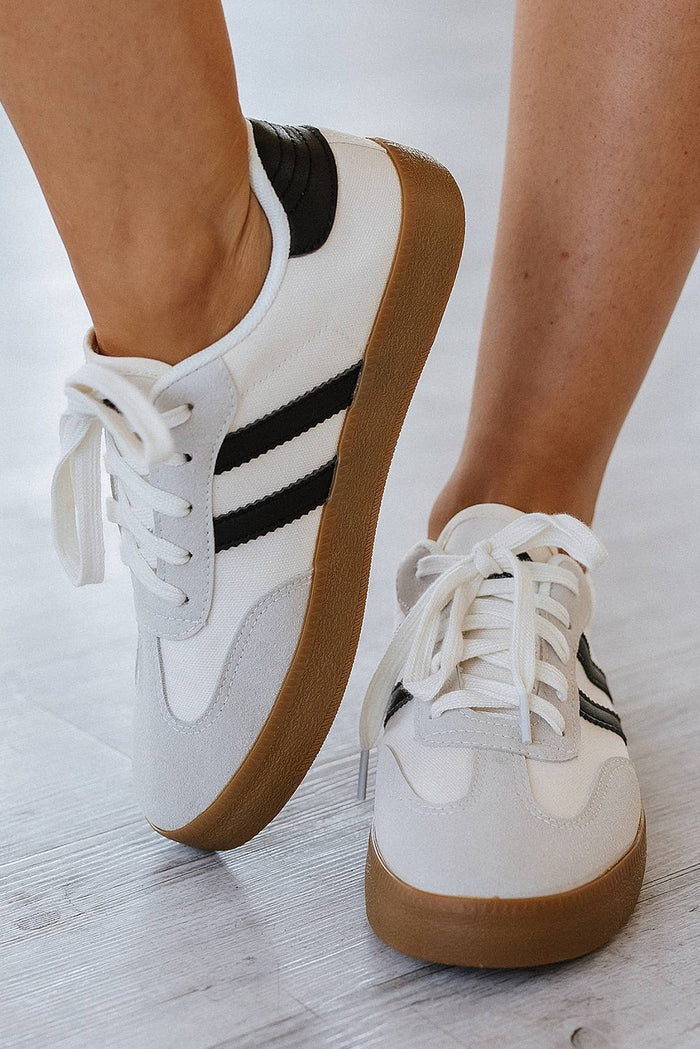Black Stripe Gum Sole Court Sneaker
