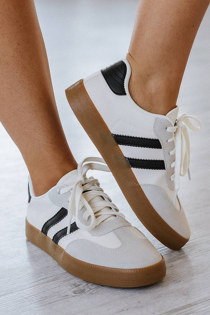 Black Stripe Gum Sole Court Sneaker