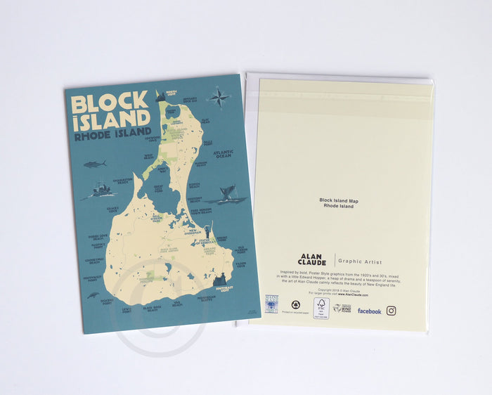 Block Island Map  Notecard 5" x 7"  - Rhode Island