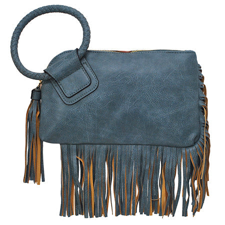 Blue NGIL Faux Leather Fringe Wristlet