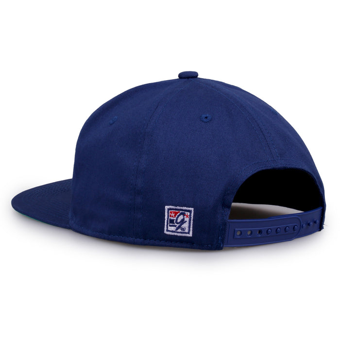 Boise State Retro Bar snapback hat in royal blue, rear view showing the adjustable snap closure