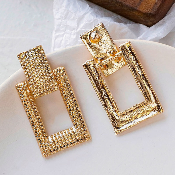 Bold Square Gold Drop Earrings | Geometric Statement Jewelry